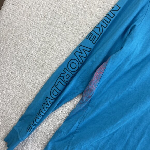 Y2K Nike Worldwide Long Sleeve Shirt Mens Size M Tee Blue / Orange Globe - Picture 8 of 13